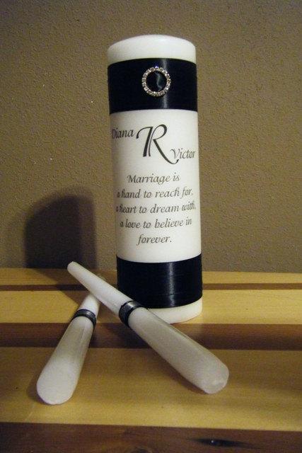 Mariage - Unity Candle Set with Monogram, Poem and Crystals