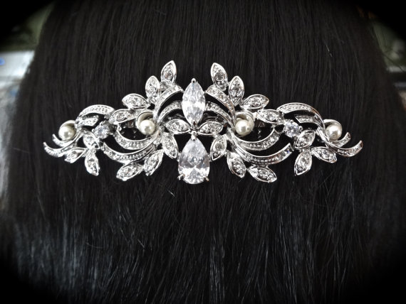 Mariage - Brides hair comb ~ Teardrop rhinestone ~ Hair accessories ~ Hair comb ~ Marquise ~ Swarovski pearls ~ Hair Jewelry ~Wedding hair accessories