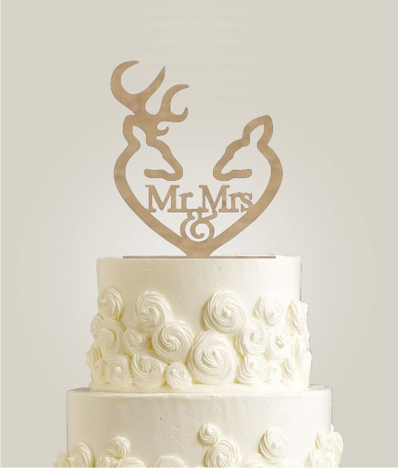 Hochzeit - Deer Wedding Cake Topper - Rustic Cake Topper - Mr and Mrs Wedding Cake Topper - Wooden Wedding Cake Topper
