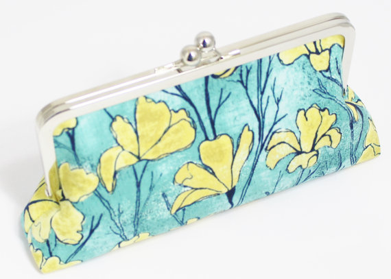 Mariage - Floral Clutch - Choice of Aqua or Coral- Wedding Clutch - Bridesmaid Clutch - Mother's Day