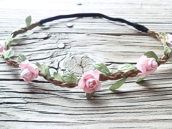 Hochzeit - Pink Flower Crowns, Boho flower headband, White flower rose- festival flower hair band, wedding headband