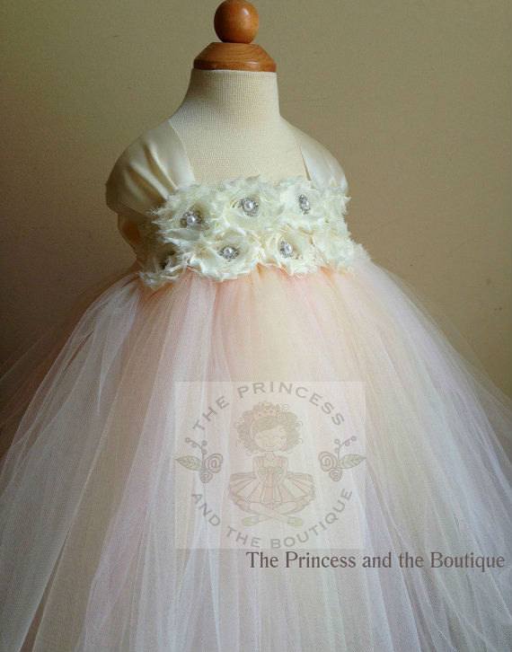 Hochzeit - Ivory, champagne, and rosette flower girl dress. tutu dress