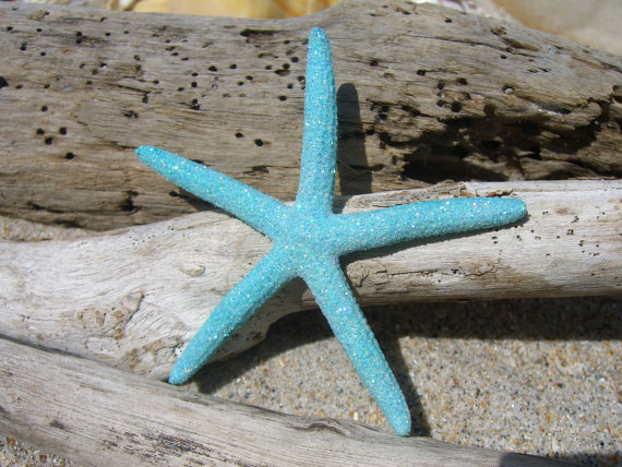 Wedding - Starfish Hair Clip-Aqua Blue Skinny Sparkle Starfish-Aqua Blue, Mermaid Costume, Beach Weddings, Mermaid Hair Clip