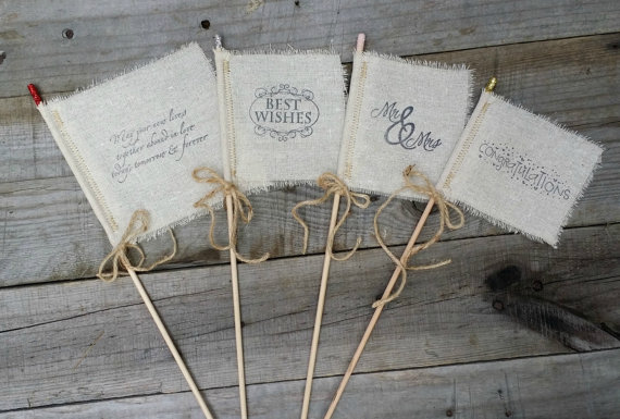Mariage - Rustic Wedding Wands with Fabric and Twine, Wedding Ceremony Flags, Wedding Send Off, Wedding Favors, Wedding Photo Prop, Set of 10