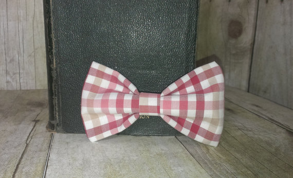 زفاف - Red and White Plaid Bow Tie, Clip, Headband or Pet