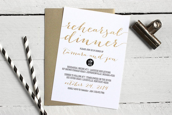 Hochzeit - Black, White, and Gold Rehearsal Dinner Invitations - Formal, Modern Custom Invites - Calligraphy Rehearsal Invitation - Printable File