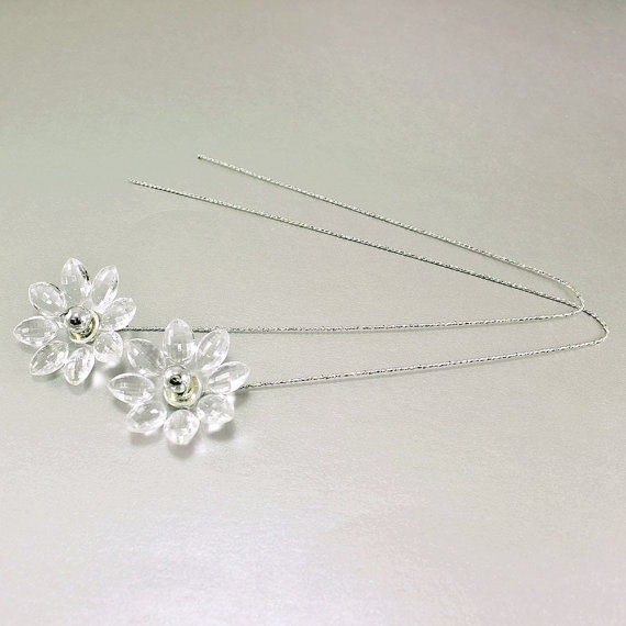 زفاف - Sunflower Shaped Acrylic Crystal Clear Beaded Bouquet Wire (pack of 2)