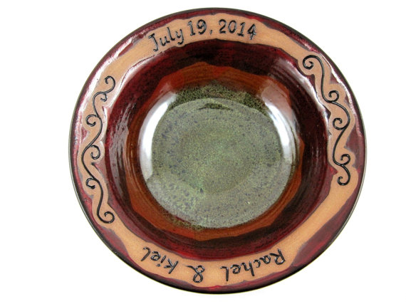زفاف - Personalized Wedding Gift - custom pottery gift- Anniversary, Commitment Ceremony- 2 names and date - 3 Colors to choose from