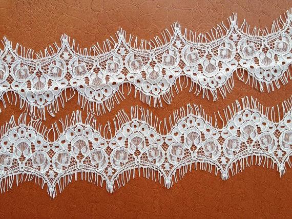 Mariage - Eyelash Chantilly Lace Trim in Off White For Bridal Veils, Weddings, Costume, Lingerie