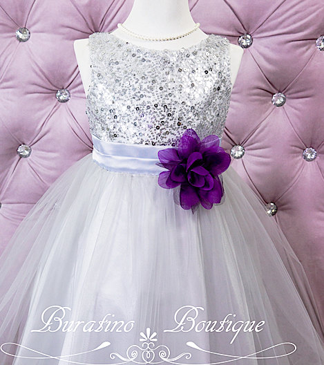 Wedding - Flower Girl Dress - Silver, White, Black Sequin Flower Girls Dress - Junior  Bridesmaid Special Occasion Girls Toddler Dress (ets0155sv)