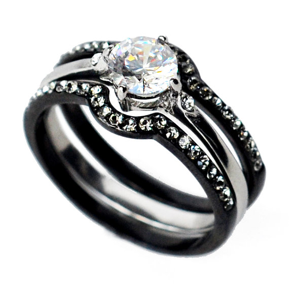 زفاف - cz ring, cz wedding ring, cz engagement ring, wedding ring set, ring set, cz wedding set, round cubic zirconia size 5 6 7 8 9 10 - MC113461T