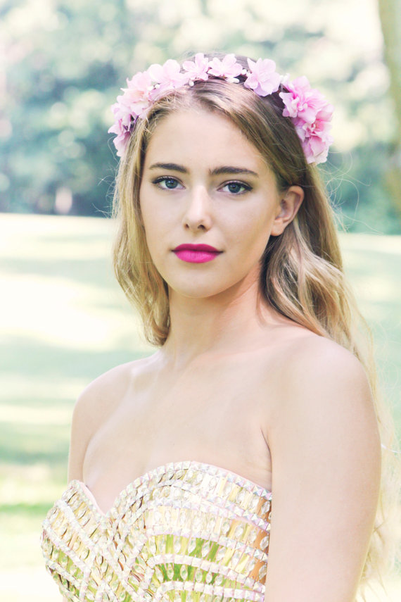 Hochzeit - pink floral headpiece,woodland wedding, hair accessories, bridal crown, pink floral crown