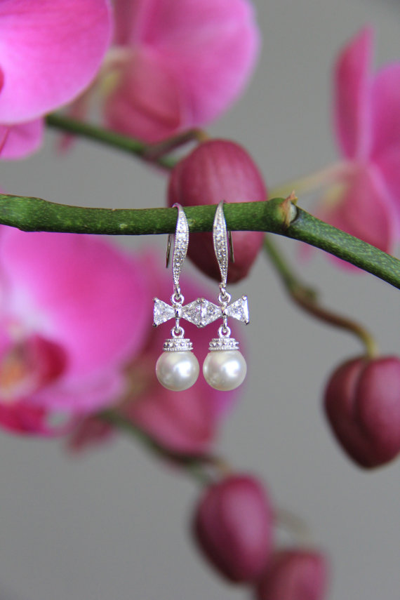 Mariage - Sparkle filled cz earrings, cubic zirconia earrings, wedding jewelry, bridal jewelry, wedding earrings, bridal earrings
