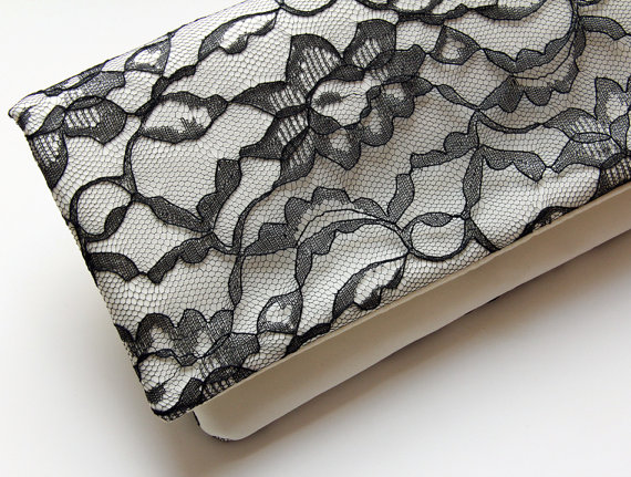 Mariage - The LENA CLUTCH - Black Lace  and Ivory Satin Clutch - Wedding Clutch Purse - Bridesmaid Gift Idea