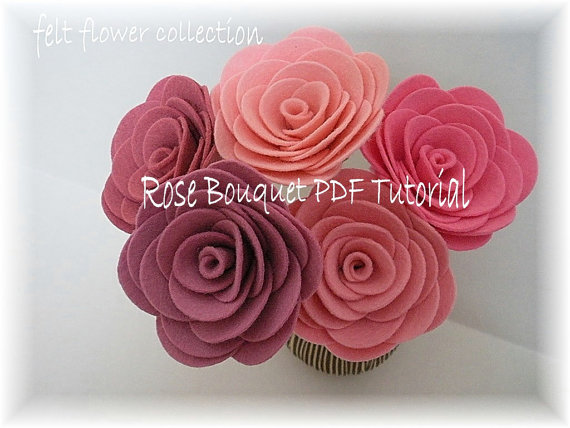 Mariage - Felt Flower Tutorial  Wool Felt Rose Bouquet Tutorial-ebook How to PDF-epattern-Flower Pattern-ebook 003