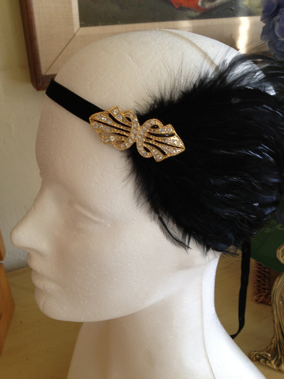 Mariage - Hair Jewelry, Bridal Jewelry, Swarovski, Weddings Accessories, Headbands, Gold beading Black feather