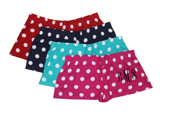 Wedding - Monogrammed Flannel Polka Dot Boxer Short for the bridal party, bridesmaid or bridal shower gift, Valentine's Gift