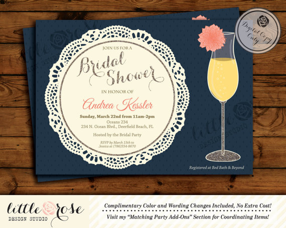 Wedding - Dahlia Flower Mimosa Bridal Shower Invitation - Bridal Luncheon Invite - Bridal Brunch Invitation - Doily - Printable