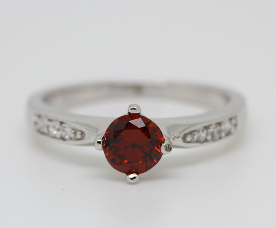 زفاف - Natural Garnet Solid Sterling Silver Solitaire engagement ring - handmade engagement ring - wedding ring