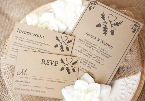 Свадьба - Printable Wedding Invitation Template, Rustic wedding invitation, INSTANT DOWNLOAD - Editable Text - Oak Heart, 5 x 7 and 3.5 x 5, PDF