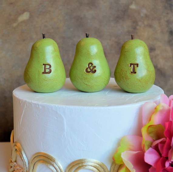 Wedding - Wedding cake topper ... Personalized monogrammed pears ... perfect pair