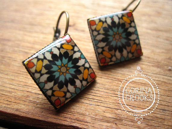 زفاف - African jewelry, Moroccan tile design, Ethnic earrings, Arabic jewelry, Muslim wedding, geometric earrings