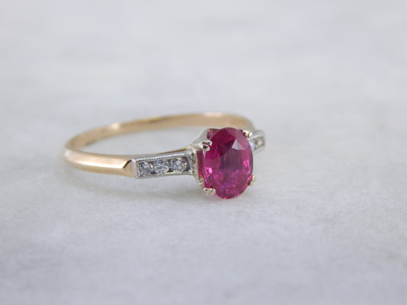 Wedding - Platinum, Gold and Outstanding Ruby Vintage Engagement Ring ULWAQZ-P