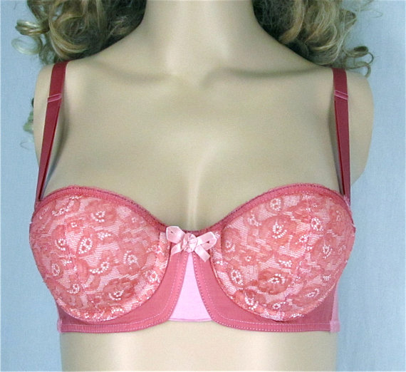 Hochzeit - Vintage Bra Pin Up Lingerie 32A Maidenform Upcycled Vintage Lingerie Padded Push Up Bustier Hand Dyed Pink Lace Sexy Hippie Burlesque