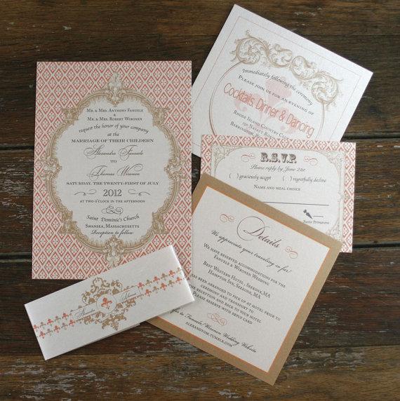 Mariage - French Baroque Wedding Invitation sets,Fleur de Lis Wedding Invites, French Wedding Invitations, Custom Modern Vintage Wedding Invitations