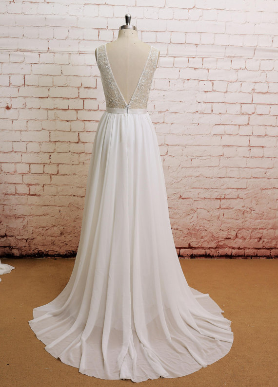 زفاف - Backless Wedding Dress, Sexy Wedding Dress, Lace Chiffon Wedding Bridal Dress