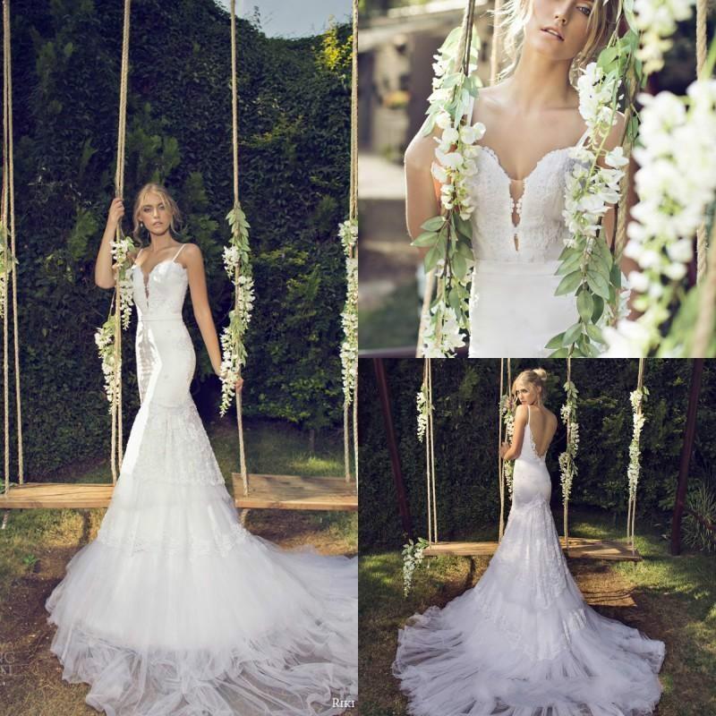 Wedding - 2015 Stunning Lace Appliqued Beaded Wedding Dresses Tulle Sexy Spaghetti Straps Court Train Mermaid Bridal Gown Backless Party Dresses Online with $125.5/Piece on Hjklp88's Store 