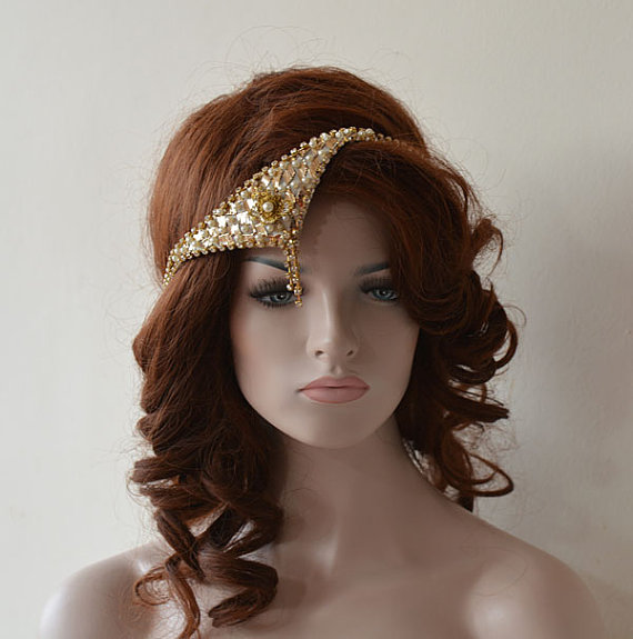 Wedding - Gold Vintage Style Wedding Headband, Handmade, Gatsby wedding headband, Bridal Hairvine, Wedding Hair Accessories, Bridal Hair Accessory