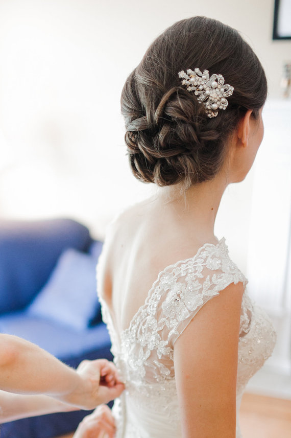 زفاف - Crystal and Pearl Bridal Hair Comb