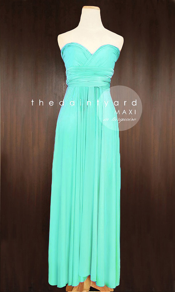 Hochzeit - MAXI Turquoise Bridesmaid Convertible Dress Infinity Multiway Wrap Dress Wedding Prom Full Length
