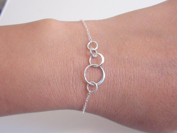 زفاف - 10% Off - Sterling Silver Bracelet-Triple Circles Connector-Wedding Gift, Mother's jewelry