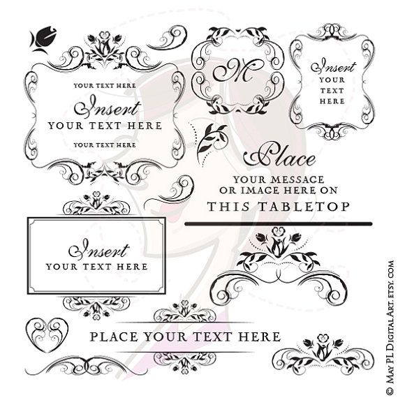 Mariage - Instant Download Wedding Frames Monogram Floral Digital Clip Art Retro Embroidery Designs Bridal Shower Invitations Vintage Flowers 10600