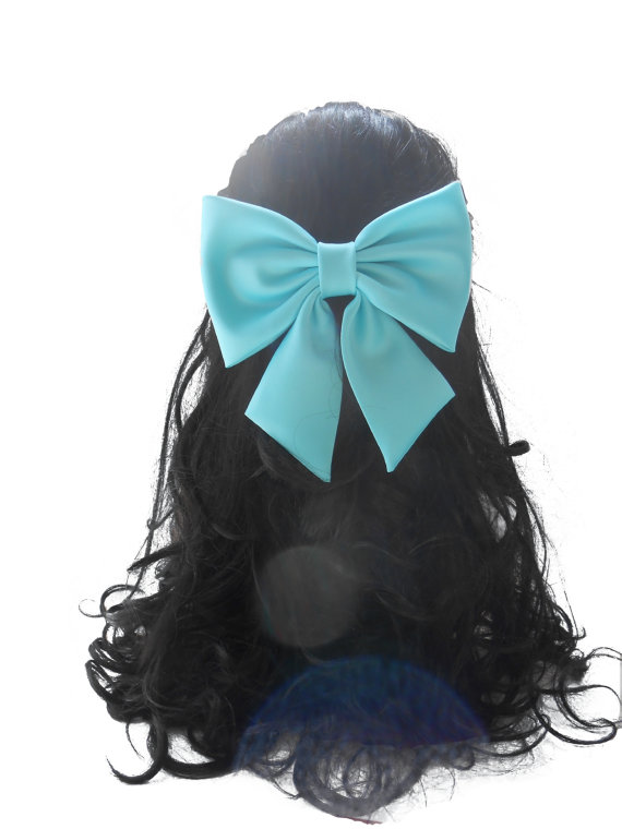Wedding - Extra Large Blue Satin Fabric Hair Bow/ Wedding Bow, Prom Dress Bow/ Big Bow/ Retro Hair Bow/ Fabric Hair Bow