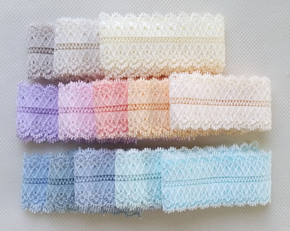 Mariage - 3 yards - 1" Pastel Colors Stretch Lace Trim Supply Elastic Lace for Women Bridal Garter, Barefoot Sandals, Baby Headband, Lingerie