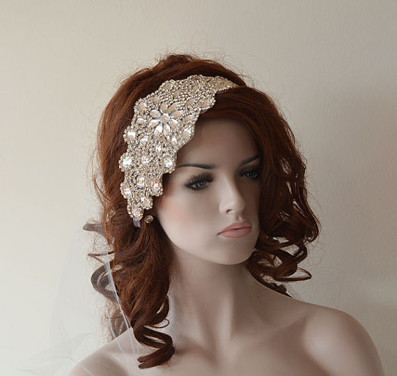 Свадьба - Wedding Rhinestone Headband, Wedding Veil, Bridal Veil, Wedding Hair Accessory , Vintage Inspired, Bridal Hair Accessories