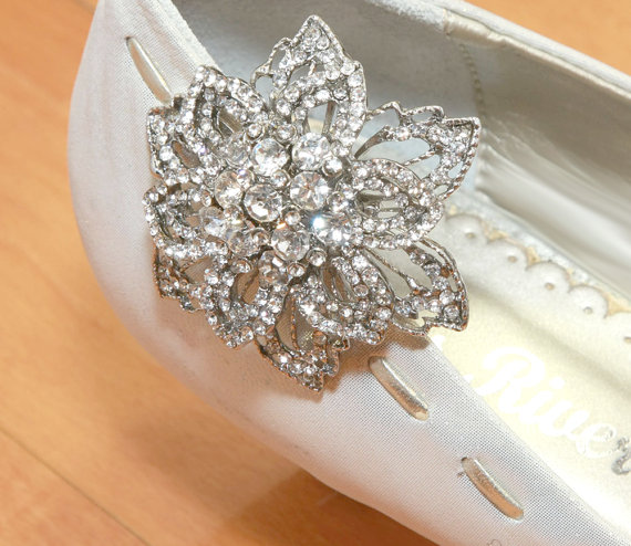 Wedding - Pair Of  Flower Crystal Shoe Clips,Rhinestone Shoe Clips,Wedding Bridal Shoe Clips,Floral Shoes Decoration,Bridesmaids Gift Shoe Clips