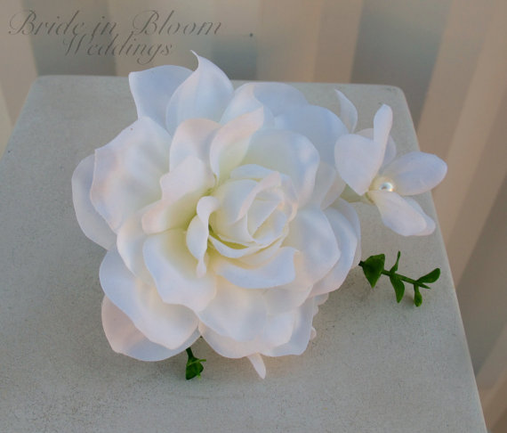 Mariage - Mens silk boutonniere white gardenia groomsmen wedding boutonnieres