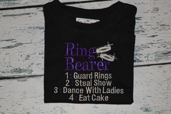 Mariage - Ring Bearer Custom Embroidered Shirt Wedding Tee