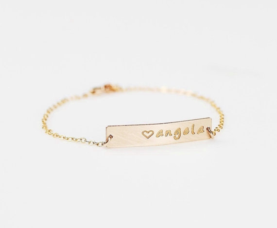 Hochzeit - Personalized Gold Bar Bracelet - Bar Initial Bracelet - Stylish Bridesmaids gifts - Gold Name plate Bracelet - Monogram bar jewelry