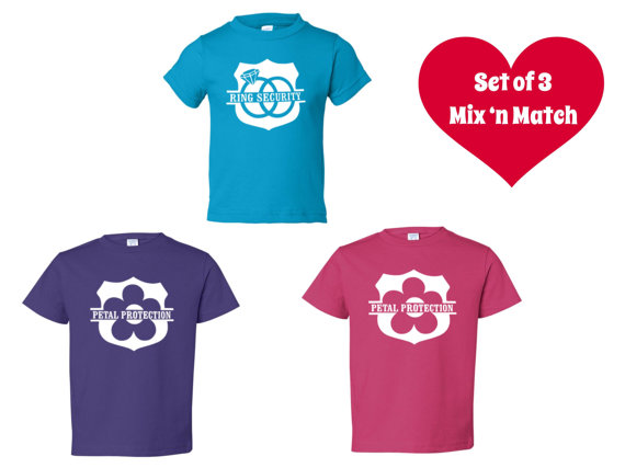 زفاف - RING BEARER, Flower Girl Shirt, T-Shirt, One-Piece, Baby Bodysuit, T shirt - Many Colors - Set of 3