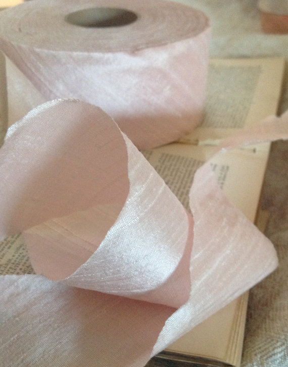 Wedding - large dupioni blush pink silk ribbon