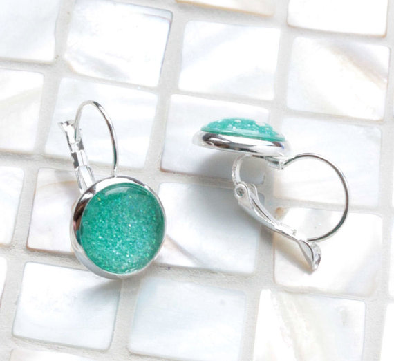 زفاف - Glitter Earrings, Ocean Mint Confetti Glitter Sparkly Earrings, Lever back earrings, Wedding jewelry, Bridal Party jewelry, Mothers Day Gift