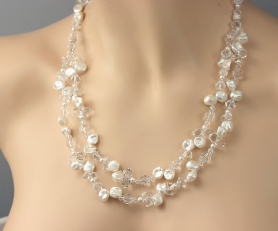 Hochzeit - Freshwater Pearl Wedding Necklace, Beach Wedding Jewelry, Bridal Statement Necklace, Freshwater Pearl Necklace, Swarovski Crystal Necklace