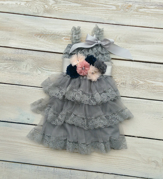 زفاف - Flower Girl Dress and Navy Sash,Dusty Rose and Navy Flower Girl Dress and Sash,Vintage Pink & Navy Sash Belt,Grey Flower Girl,Charcoal Sash