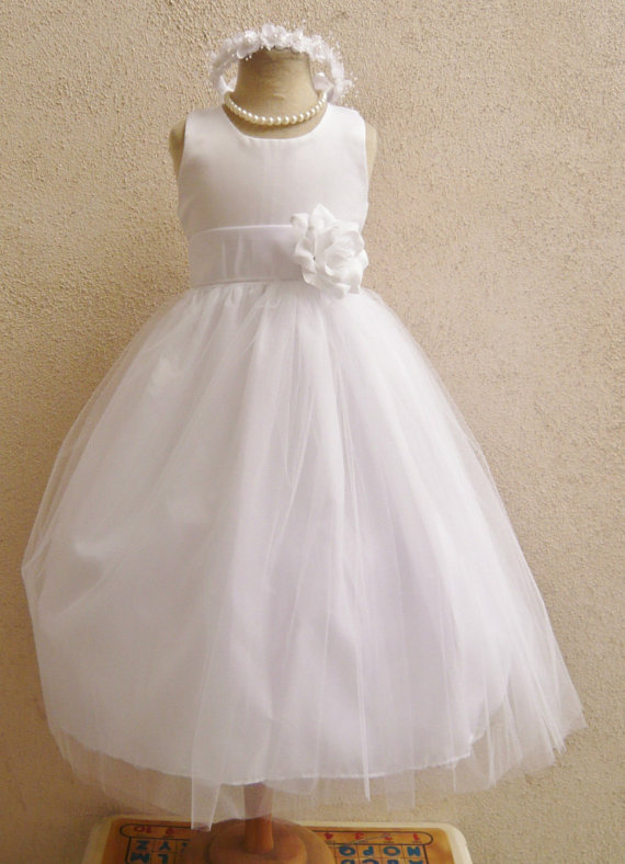 Mariage - Flower Girl Dresses - WHITE with  White (FD0RBP) - Wedding Easter Junior Bridesmaid - For Baby Infant Children Toddler Kids Teen Girls