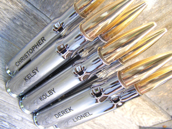 Wedding - Groomsmen Gifts 6 Engraved Chrome 50 Caliber Personalized Bottle Openers. Groom Gift. Father of the Bride Gift